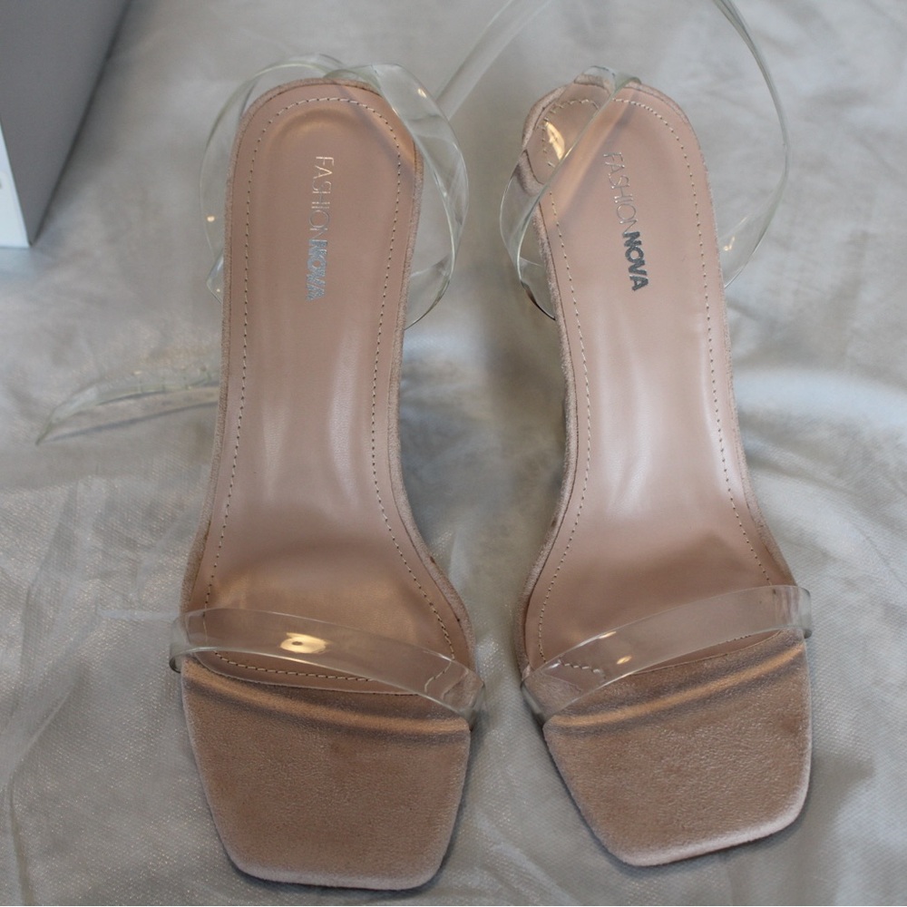 Fashion Nova Transparent Strap Beige Heels